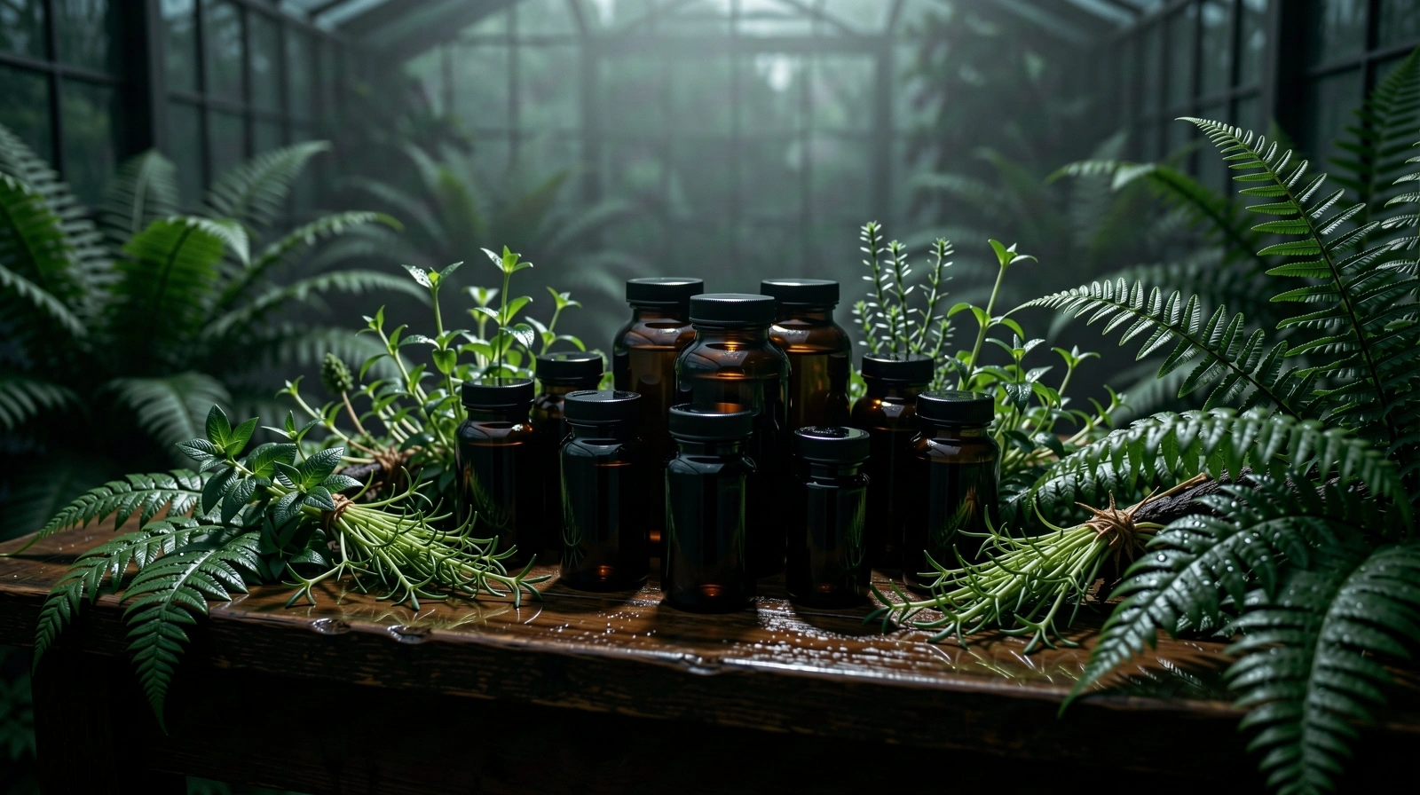 Natürliche Essenzen in einer botanischen Umgebung